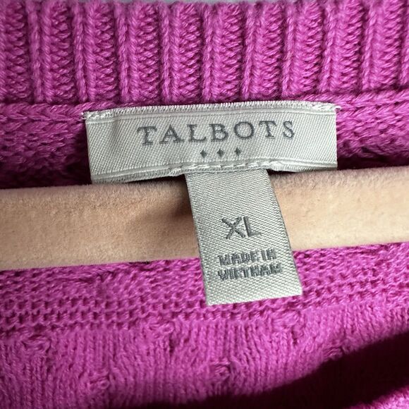 TALBOTS WOMENS SWEATER PINK CABLE YOKE LONG SLEEVE SIZE XL - Picture 4 of 9